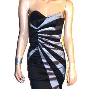Juno Collection Black Gray Striped Strapless Dress XS